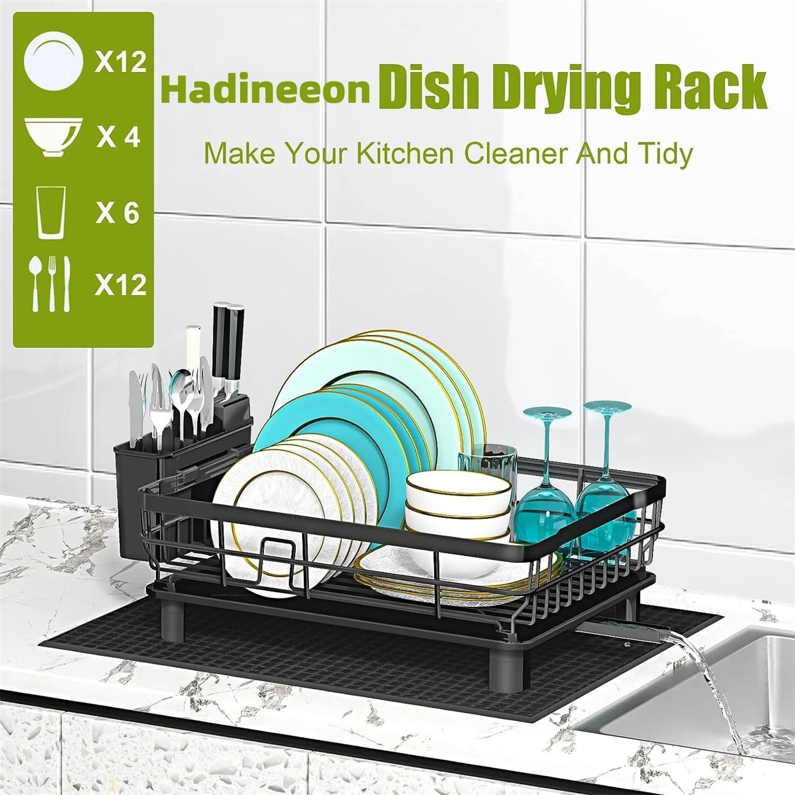 MOQIN Dish Drying Rack -Stainless Steel Dish Rack with Drainboard,Space-Saving Dish Rack,Dish Racks for Kitchen Counter, Stainless Steel Kitchen Drying Rack with a Cutlery Holder,13''W x 17''L