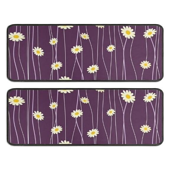 Kitchen Rugs Sets Of 2,Purple Daisy Flower Wavy Lines Pattern Anti Fatigue Kitchen Mat Rugs Non Slip Washable,Decorative Kitchen Floor Mats for Kitchen,Sink,Laundry,17"x47" 17"x47"