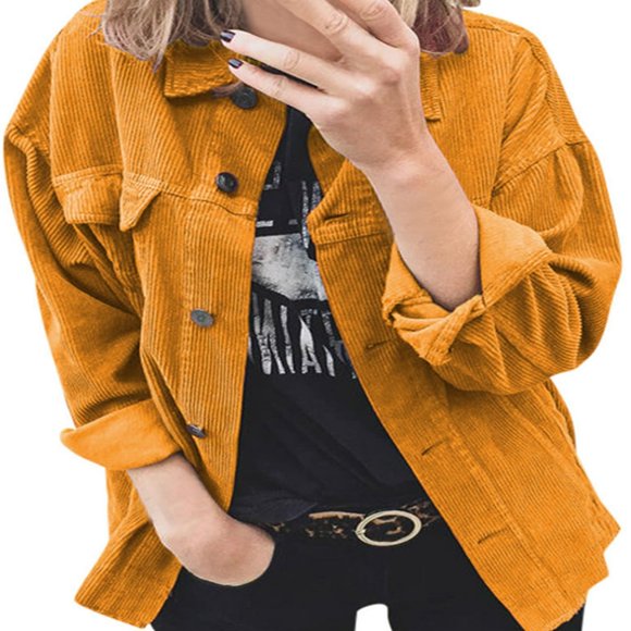 Womens Jackets Lightweight Casual Corduroy Shirt Long Sleeve Button Down Coat Oversized Blouse Tops