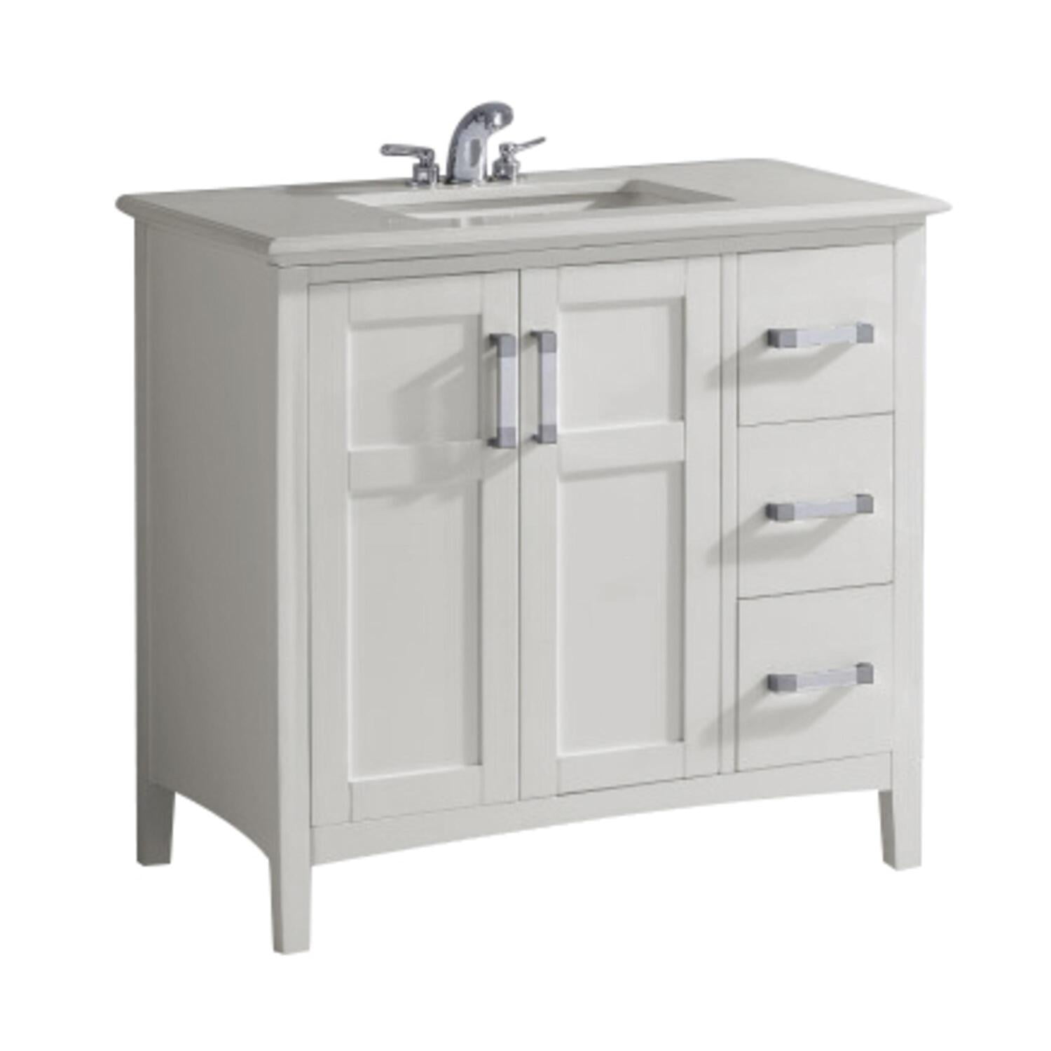 Simpli Home Winston 42 Inch Bath Vanity With Bombay White Engineered Quartz Marble Top Finishsoft White