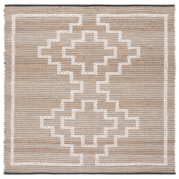 SAFAVIEH Natural Fiber Archimedes Geometric Area Rug, Natural/Ivory, 6' x 6' Square