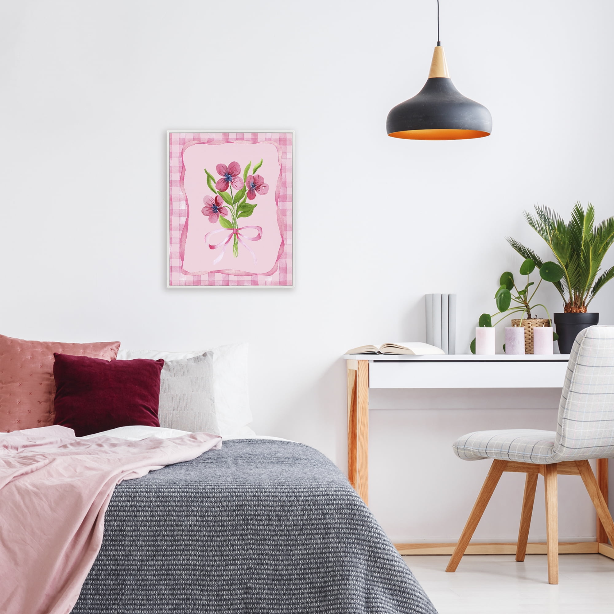 Pink Bordered Flower Bundle White Framed Giclee Art, design by Nina Jacobs