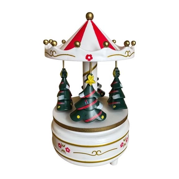 Christmas Carousel Music Box Christmas Decoration - 7.2x4.3" Rotating Musical Creative Ornament for Holidays Home Desktop Decor & Festive Gift