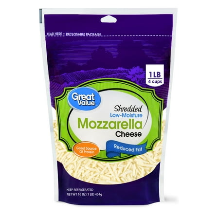 Great Value, Shredded Mozzarella Cheese, Reduced Fat, Low ...