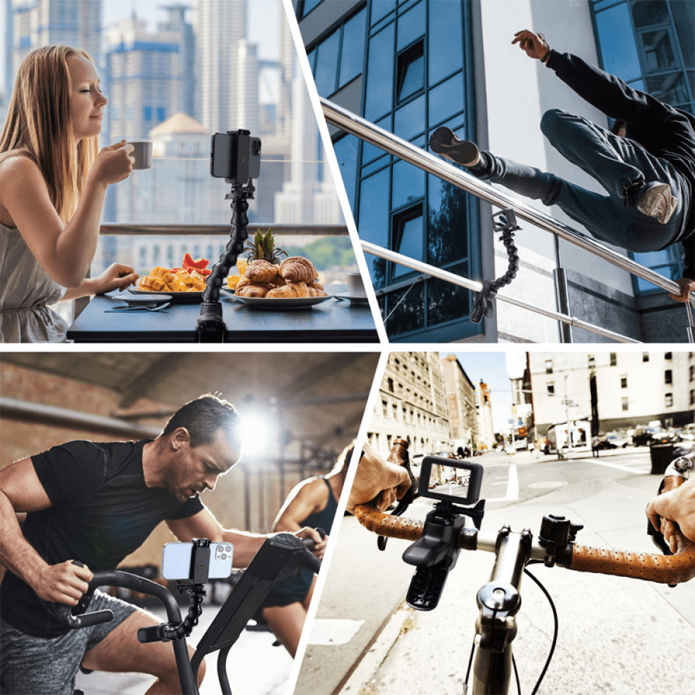 Adjustable Gooseneck Phone Holder Clamp - Desk/Table Mount Stand With Stability Clip for Devices 2.4-4.3'' - Compatible with iPhone/Samsung Models-Black