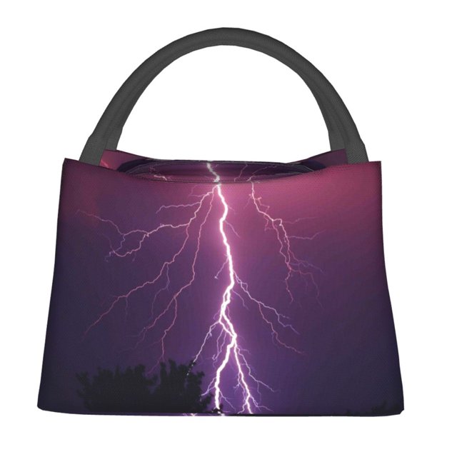 Fotbe Thunderstorm Violet Purple Bolsa Térmica Portátil con Estampado, Bolsa de Entrega de Alimentos Aislada, Bolsa Reutilizable de Gran Capacidad para Comidas y Supermercado