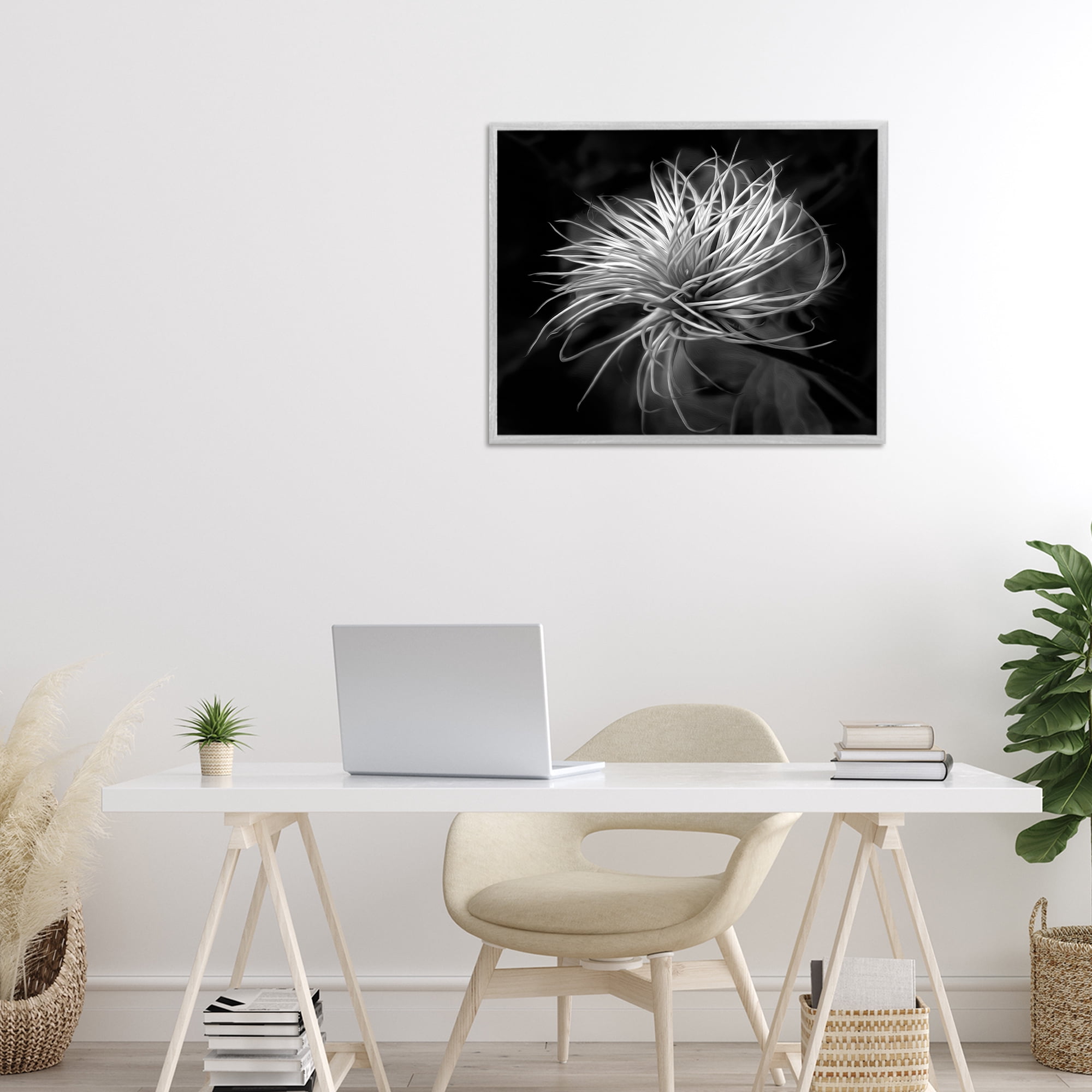 Twisting Botanical Leaves Contrast Gray Framed Giclee Art, design by Phillip Flowers