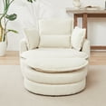 thumbnail image 5 of 38” Swivel Accent Barrel Chairs, Swivel Chair with Removable Headrest, Chaise Lounge Indoor with Neck Support Pillow, Swivel Chairs for Living Room, Oversized Chair with Ottoman, Beige, 5 of 9