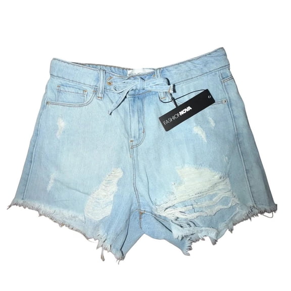 Mellow Out Drawstring Ripped Junior Denim Shorts Light Wash size 3