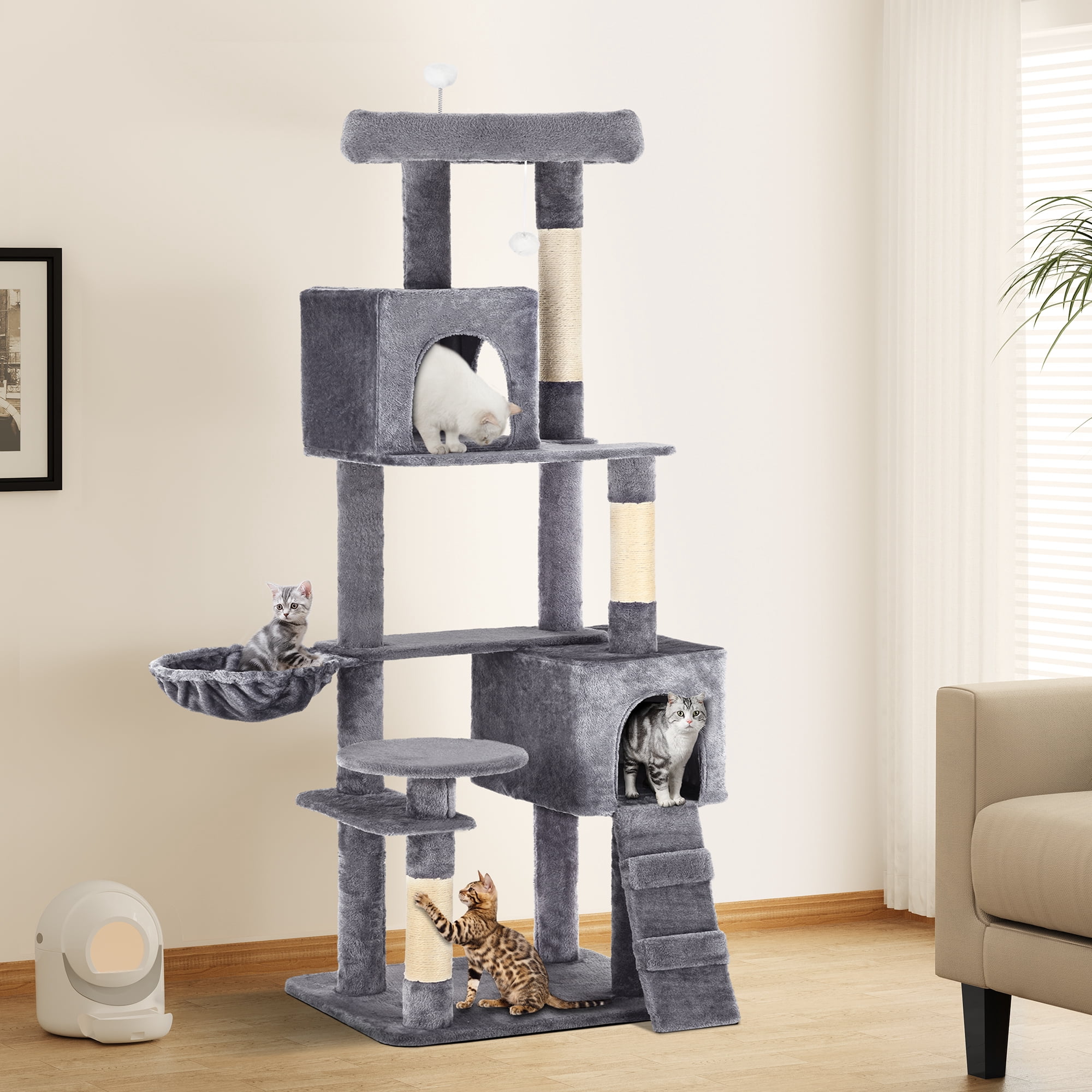 Dextrus 70.8in Cat Tree Tower with Scratching Posts, Padded Plush Perch, Cozy Basket, and Ladder for Indoor Cats