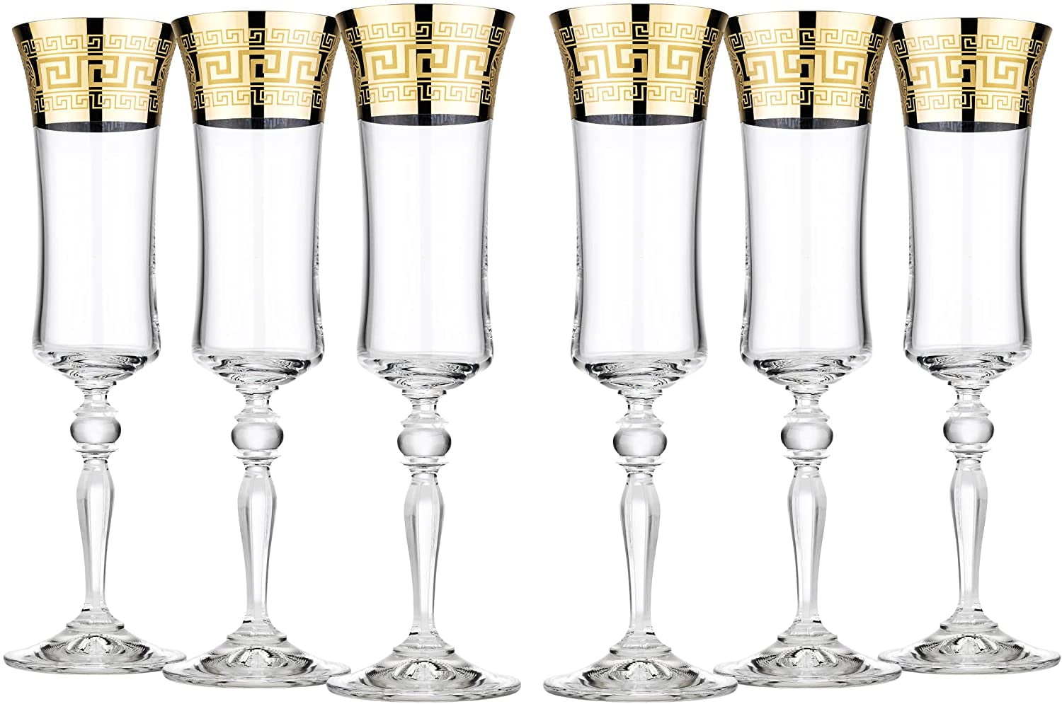 Versailles Gold-Plated Lead-Free Crystal Champagne Flute Set, 6oz, Set of 6