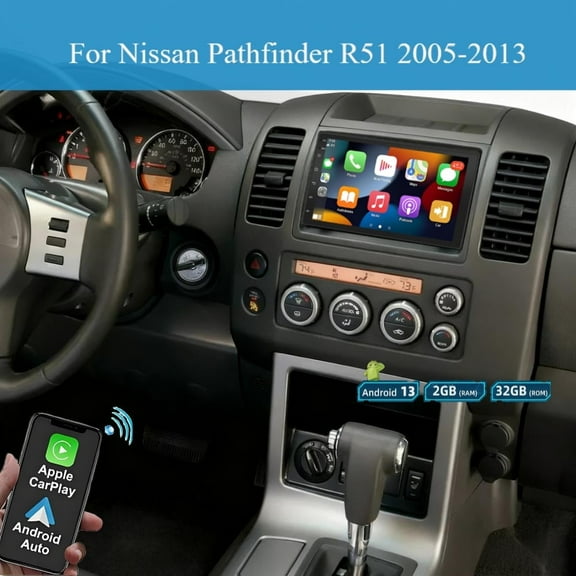 Molaner Android 13 Car Radio for Nissan Pathfinder R51 2005-2013 Fit for Carplay Android Auto 7 inch Touch Screen WiFi GPS Bluetooth SWC Mirror Link, 2 32G