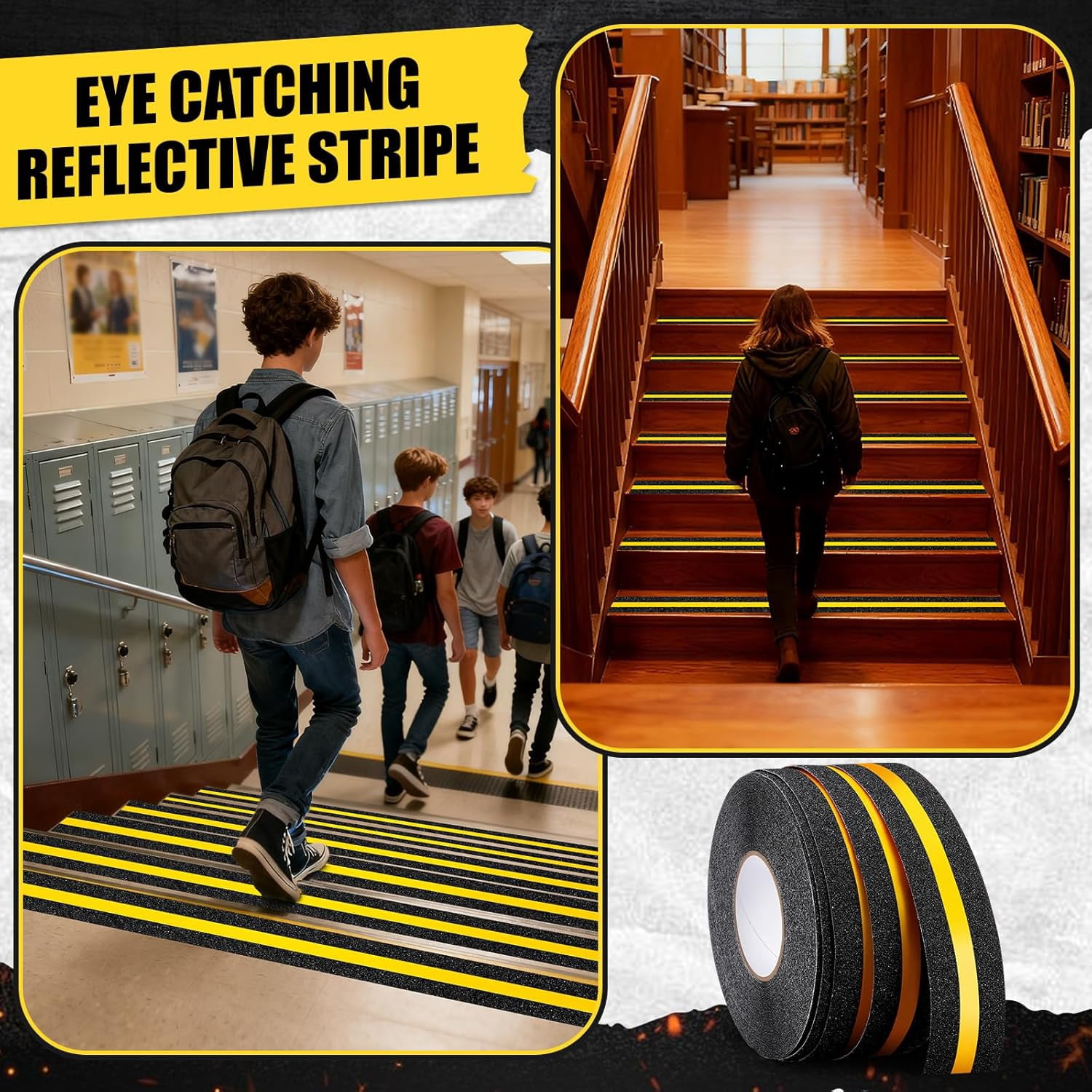 2" x 80ft Anti Slip Tape with Reflective Stripe, Adhesive Grip Non Slip Stair Treads Tape, Non Skid High Traction Adhesive for Stairs Step Ramps Boats Decks