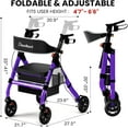 thumbnail image 5 of Heavy Duty Rollator Walker - Aluminum Rolling Walker for Seniors and Adults with Large Seat, Support Up 450 lbs (Purple), 5 of 8