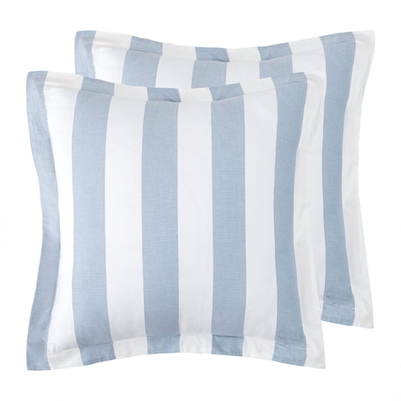 Levtex Home – Cabana Woven Stripe Euro Pillow Sham Set of 2 – 26x26in – Coastal - Blue and White Stripe – Cotton – Tie Closure