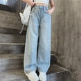 thumbnail image 7 of Ruyang Boys Girls Star Ripped Flare Denim Pants Baggy Elastic High Waist Distressed Applique 𝐘2K Hip Hop Fashion Jeans, 7 of 7