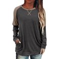 thumbnail image 1 of Womens Tops Color Block Pullover Long Sleeve T Shirts with Pockets Crew Neck Tunic Blouse, 1 of 5