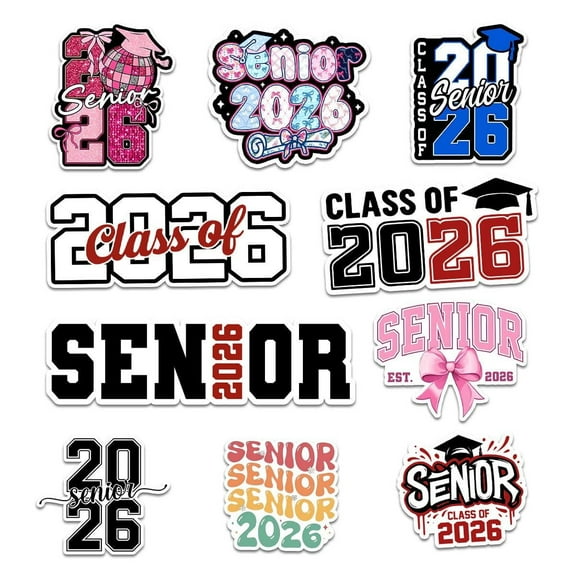 10 Pcs Class of 2026 Senior Stickers Pack | Colorful Graduation Vinyl Decals | Gift for Grads, Scrapbooks, Water Bottles