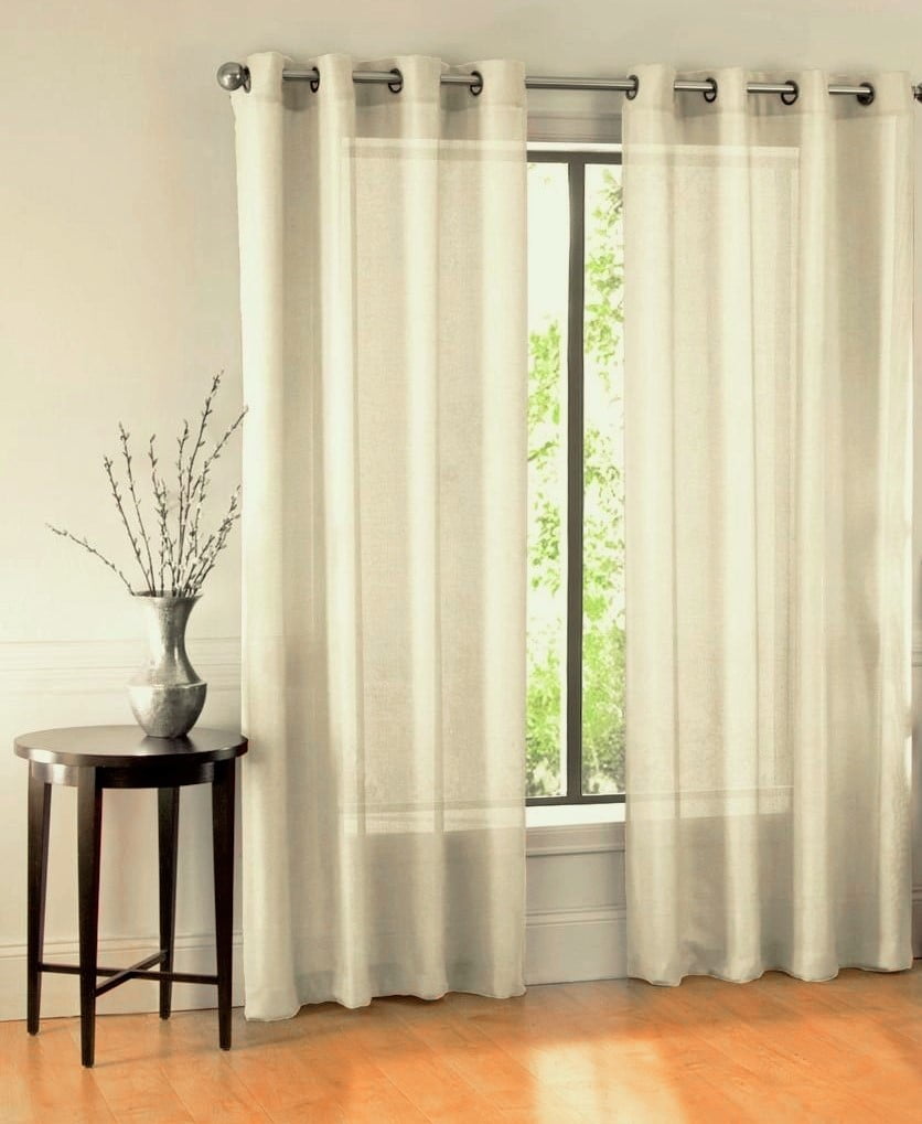 2 Panel Chevron Ivory Design Voile Sheer Window Curtain 8 Silver Grommets 55' W X 63'