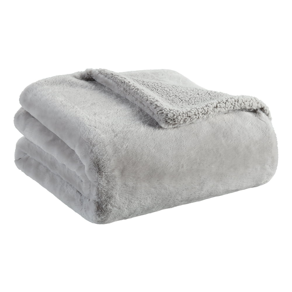 Better Homes & Gardens Faux Fur Throw, 50"x 60", Grey