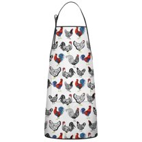 White Chicken Folk Pattern Apron-Garden Aprons for Women with Pockets-Cotton Linen Waterproof Kitchen Cooking Gardening Aprons Adjustable for Kitchen,Cooking,BBQ and Salon 33x27 Inch