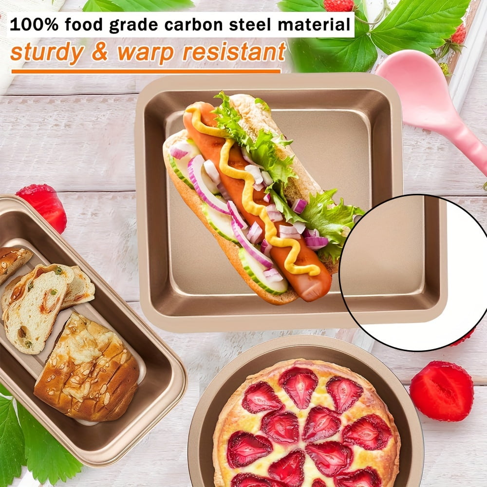 Bakeware Set Baking Pan Set Non-Stick Kitchen Oven Round/Square Cake Pan, Muffin Pan, Baking Pan, Cookie Sheet Set Baking Supplies Christmas Gold black