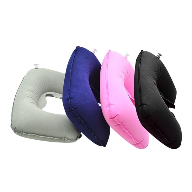 Almohada de viaje inflable de 4 Uds., cómoda almohada de soporte para el cuello, almohada de felpa en forma de U (Color aleatorio)