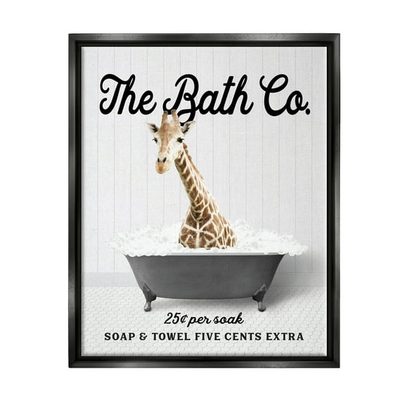 Stupell Industries Giraffe Vintage Bubble Bath Animals & Insects Painting Black Floater Framed Art Print Wall Art, 17 x 21