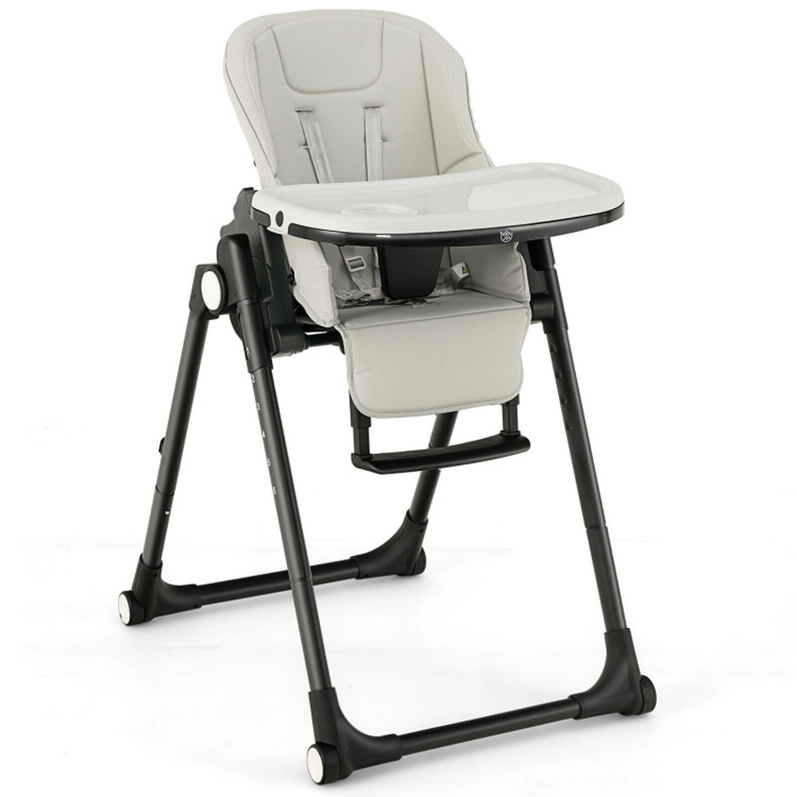 Furnibear 4 in 1 High Chair with 6 Adjustable Heights Removable Double Trays 5 Point Harness and Wheels, a Portable High Chair and Travel High Chair Rival to an Ingenuity High Chair, Gray
