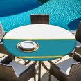 thumbnail image 6 of Modern Teal Gold Round Tablecloth 45-54 Inch Round Fitted Table Cloth with Elastic Edge, Minimalist Geometric Yellow Striped Waterproof Table Cover Protector for Outdoor Picnic Party Dining, 6 of 9