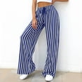 thumbnail image 4 of ShomPort Palazzo Pants for Women Casual Striped Wide Leg Pants Drawstring High Waist Trouser with Pockets, 4 of 5
