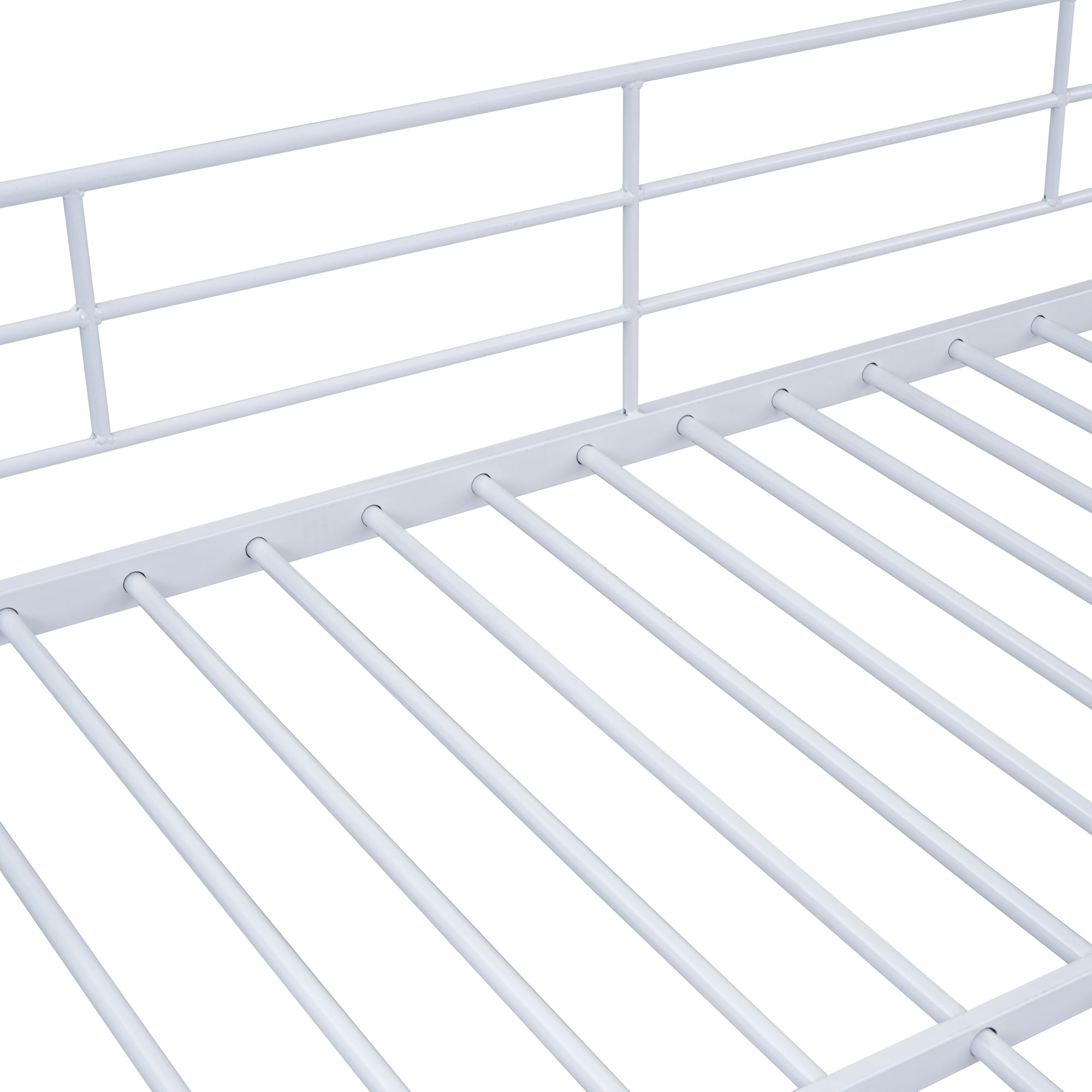 Euroco Metal Full over Full Bunk Bed with Staricase and Open Wardrobe, White