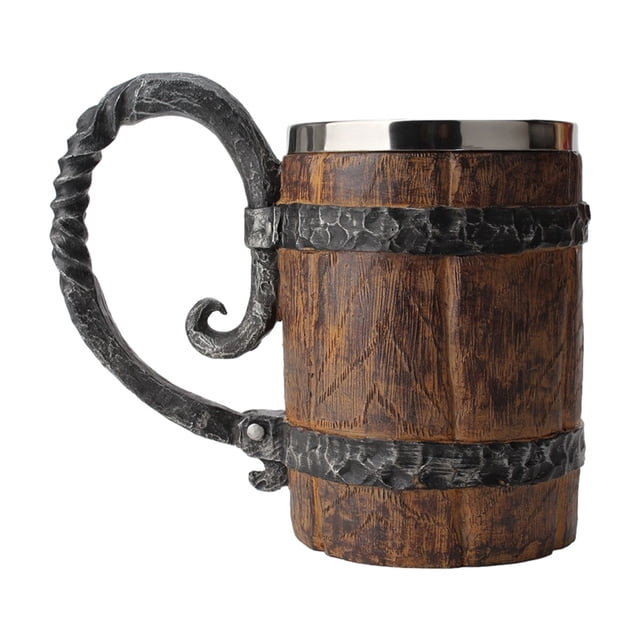 Jarra de cerveza de barril de madera hecha a mano, vajilla con forma de cubo con asa, taza de cóctel de doble pared de acero inoxidable