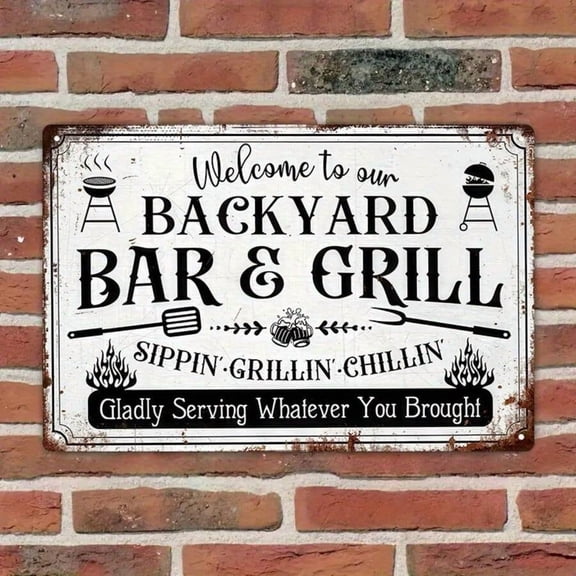 8x12 Inches Vintage Metal Sign, Backyard Bar & Grill, Rustic BBQ Decor Weatherproof, Perfect For Outdoor Spaces, Patios, Or BBQ Areas, Barbecue Decor, BBQ Party Sign, Outdoor Cooking Art