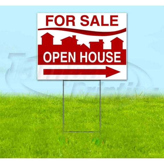 For Sale Open House Right (18" x 24") Yard Sign, Includes Metal Step Stake