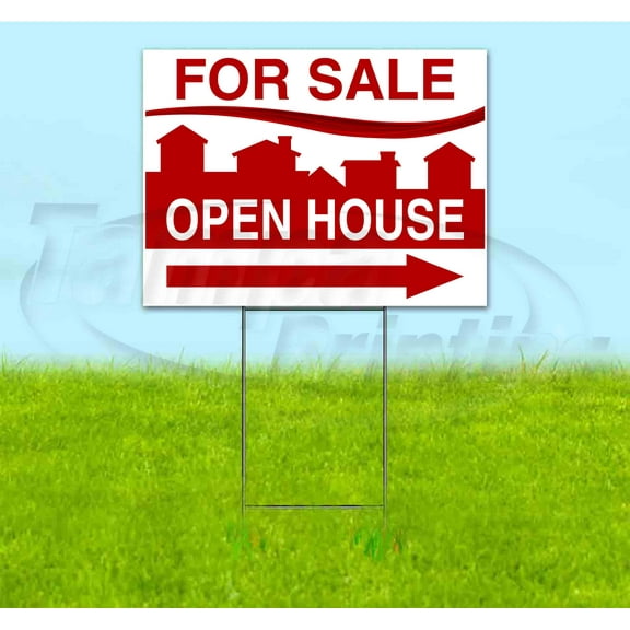 For Sale Open House Right (18" x 24") Yard Sign, Includes Metal Step Stake