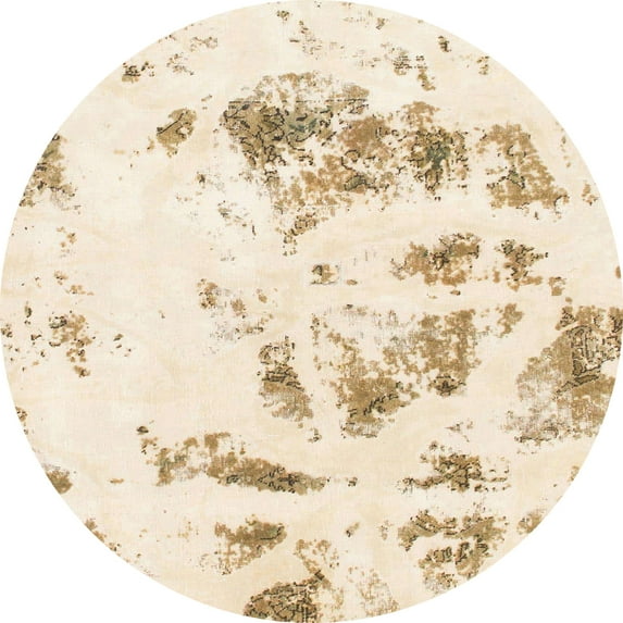 Ahgly Company Machine Washable Indoor Round Abstract Moccasin Beige Area Rugs, 4' Round