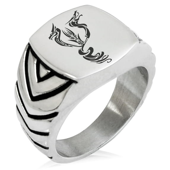 Stainless Steel Menacing Hydra Chevron Pattern Biker Style Polished Ring