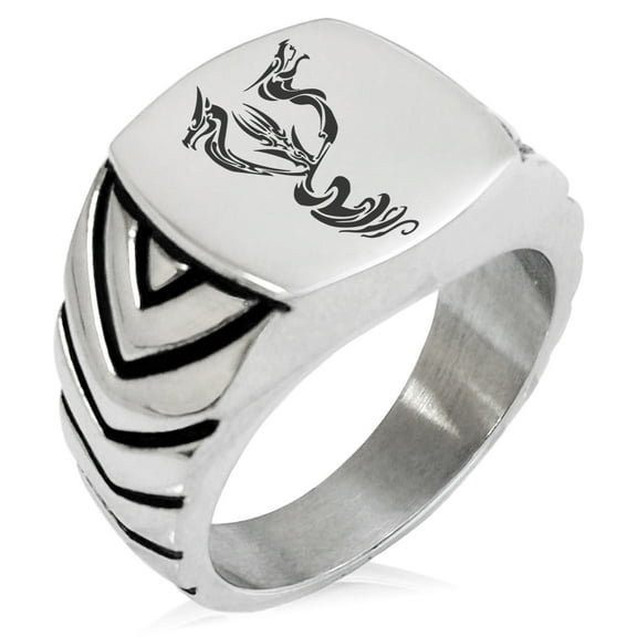 Stainless Steel Menacing Hydra Chevron Pattern Biker Style Polished Ring