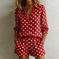 thumbnail image 2 of Polka Dot Two Piece Set for Women, Long Sleeve Button Down Shirt & Elastic Waist Shorts - Casual Summer Vacation Outfit with Pockets Red XL, 2 of 5
