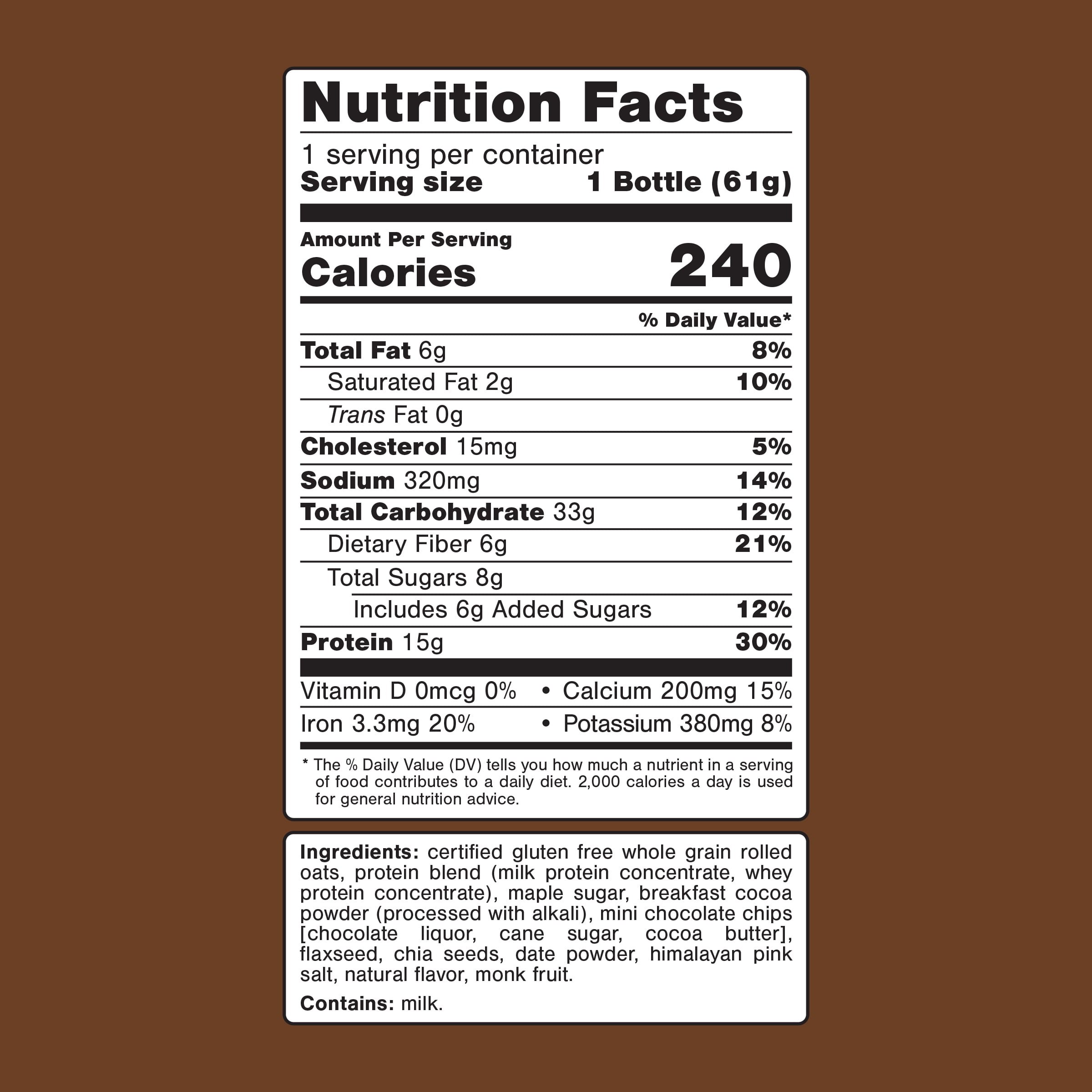 Oats Overnight Brownie Batter Protein Overnight Oatmeal Shake, 2.1 oz, 1 Count