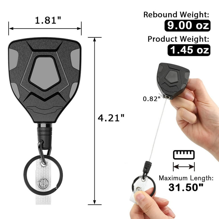 Heavy Duty Retractable Keychain With Belt Clip, Retractable Id Badge Reel,  Retractable Badge Holder With 31.5 Steel Cord And Key Ring, 9.0oz