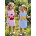 thumbnail image 5 of RUINIXCW Toddler Baby Girl Back to School Dress Kids Kindergarten Outfits Little Baby Girl Summer Tank Dress Overalls School Bow Apple Embroidery Sleeveless Striped A Line Dress, 5 of 9
