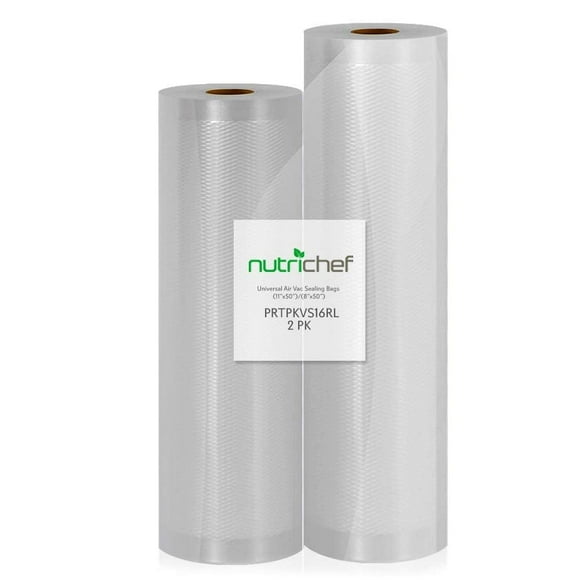 NutriChef Vacuum Sealer Bags 11x50 and 8x50 Roll 2 pack for Food Saver, Seal a Meal, NutriChef, Weston. Commercial Grade, BPA Free, Heavy Duty, Great for vac storage, Mea
