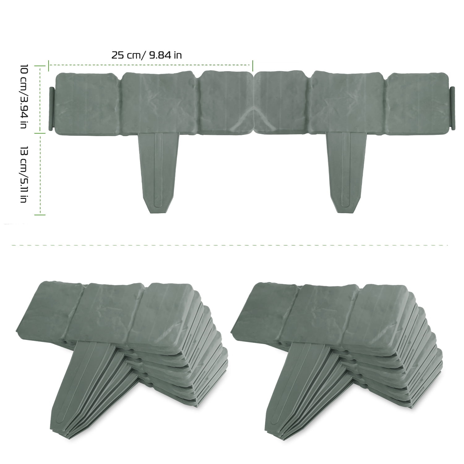 Zorpupoa 20Pcs Plastic Garden Edging, No-Dig 16ft Garden Border with Cobbled Stone Effect, Gray-Green Color Random Delivery