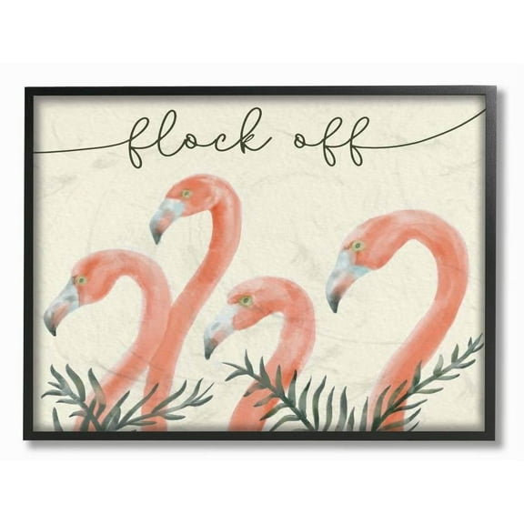 Stupell Industries Flock Off Funny Flamingo Animal Word Design Framed Wall Art by Daphne Polselli