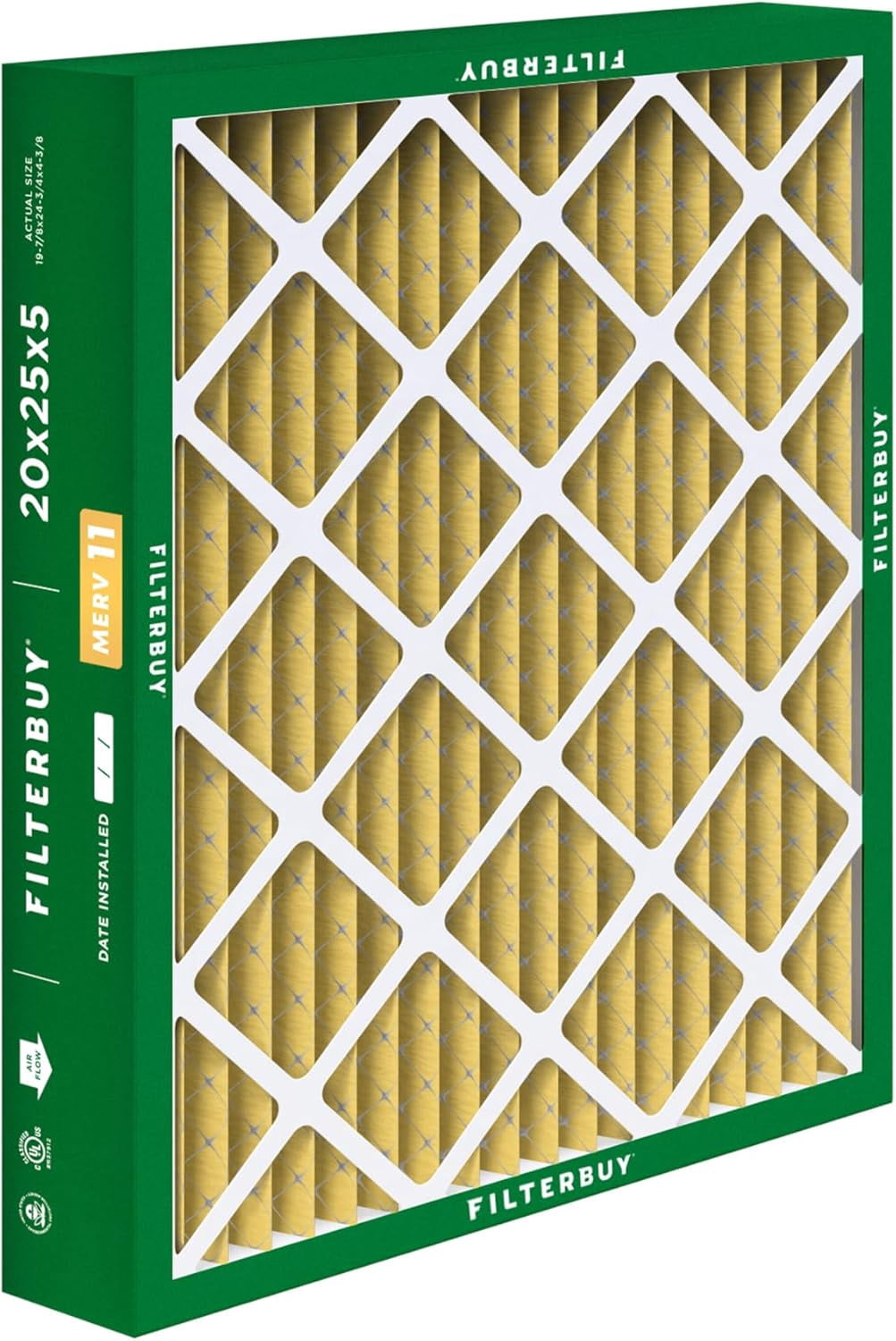Filterbuy 20x25x5 Air Filter MERV 11 Allergy Defense, Pleated HVAC AC Furnace Filter Replacement for Honeywell & More, 2-Pack