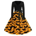 thumbnail image 2 of WTOBBY Women's Flared Halloween Dress Stylish with Bat and Pumpkin Print, V-Neck, Long Sleeves, Hollow Party Design for Casual Retro Fashion Wear ,Orange 2XL, 2 of 5