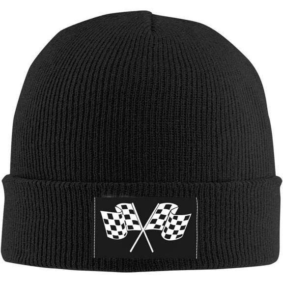Checkered Flags Race Car Hat Mens Womens Winter Warm Knitting Hats Black Funny Skull Beanie Cuffed Cap