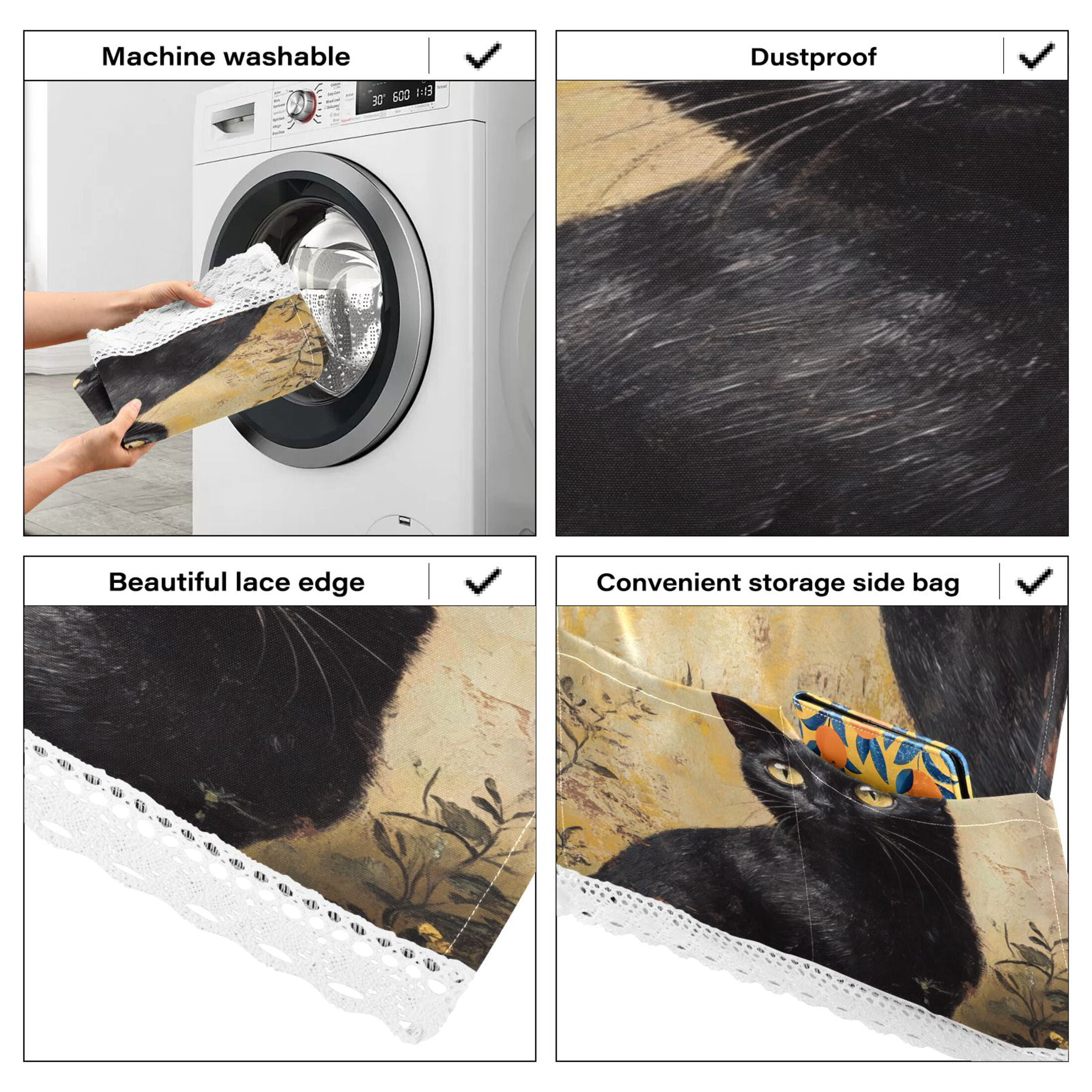WOBOGO Black Cat with Oil Painting Style Washing Machine Cloth Dryer Refrigerator Top Cover Protective Non-Slip Mat For Kitchen Laundry